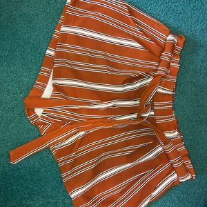 Burnt orange and white striped dress shorts